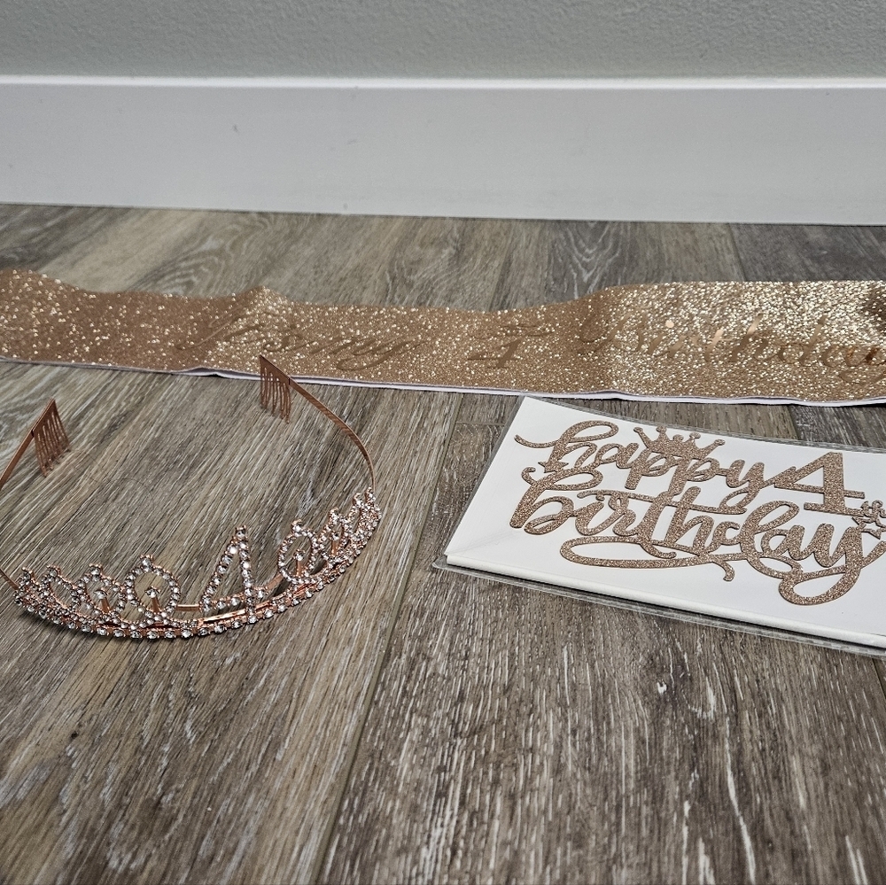 4th Birthday Bundle Tiara Sparkle Shash Rose Gold Glitter Girl Glam Party
